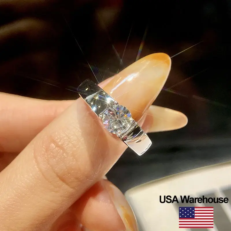 

S925 Sterling Silver Fashion 1CT Moissanite Diamond Simple Round Rings for Women Engagement Wedding Luxury Fine Jewelry