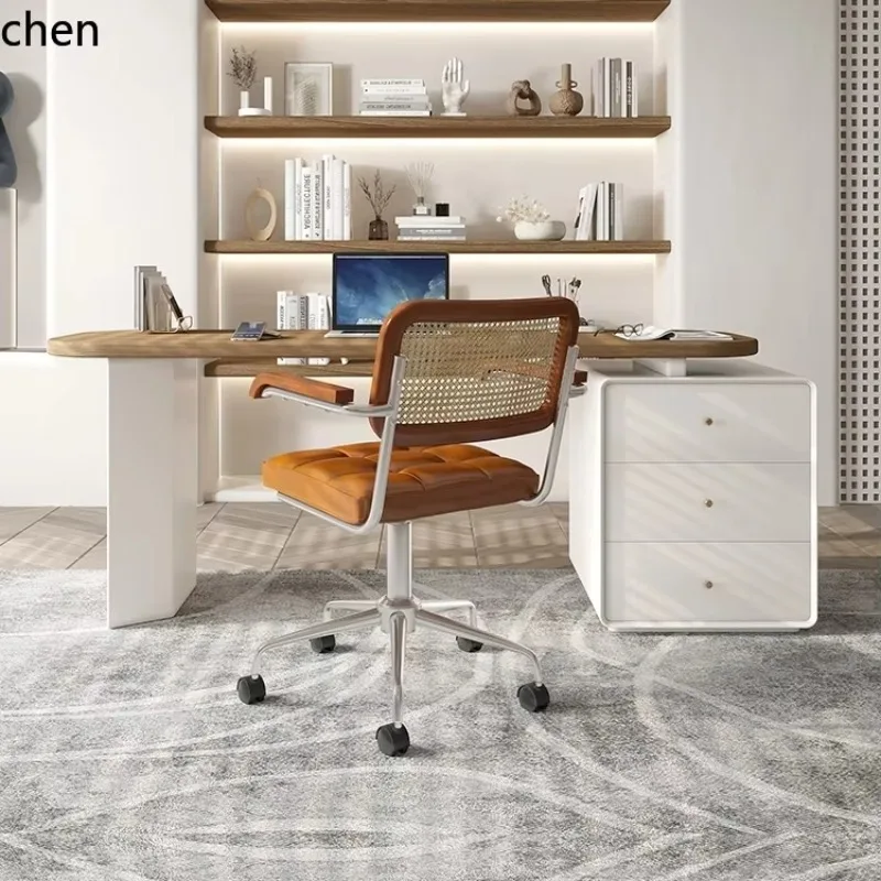 

DSA cream style solid wood desk storage cabinet integrated light luxury white modern simple study computer desk writing desk