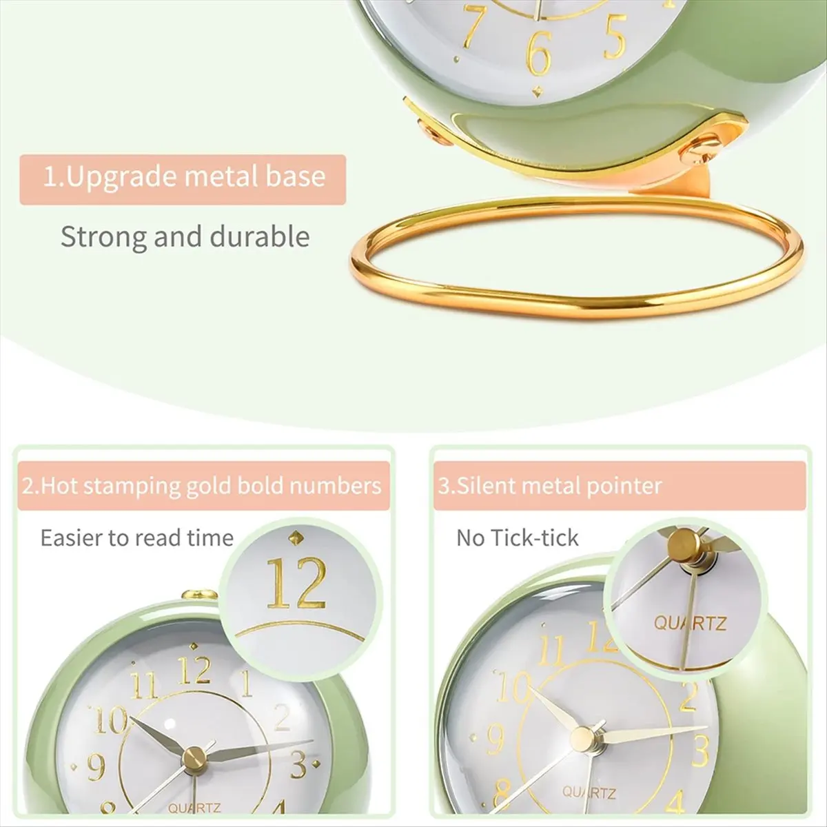 DT2089 TO Clocks,Retro Backlight Cute Simple Design Small Desk Clock with Night Light,Silent Non-Ticking,Battery Powered White