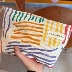 Bolsa de cosméticos de viaje para mujer, bolso de mano de pana a rayas de colores, estuches de almacenamiento de belleza, moda, nuevo