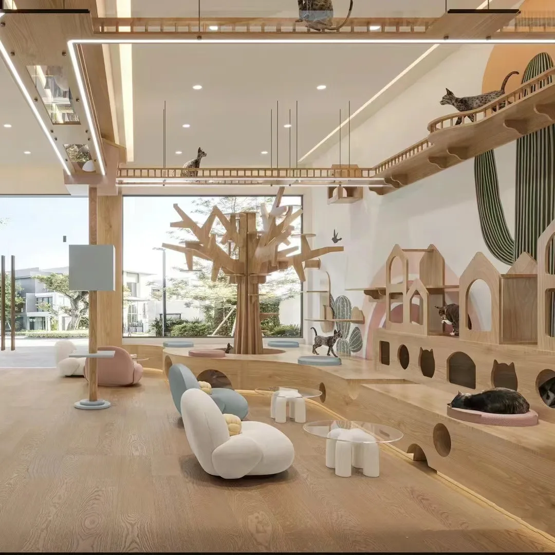 Custom Extra Large Multi-level Unique Design Cat Climbing  Tree Real Branch Enclosure Wooden Cat Tree