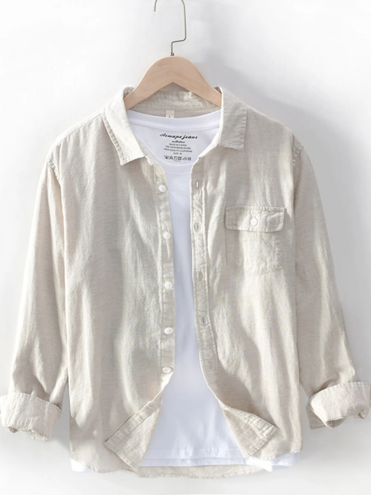 

Men's Linen Shirt Cotton Linen Casual Long Sleeve Autumn High End Outerwear New Style Handsome Leisure Top Trendy Button up