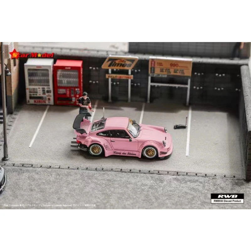 Star In Stock 1:64 RWB 930 GT Wing Socro Pink Chrome Sakura Diecast Diorama Car Model Collection Miniature Toys