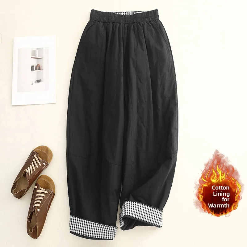 Warme Baumwollhose mit hoher Taille, lockere Passform, Harlan Sle Winter-Oberbekleidung, Damen-Freizeithose, elastische Taille, Baumwollhose