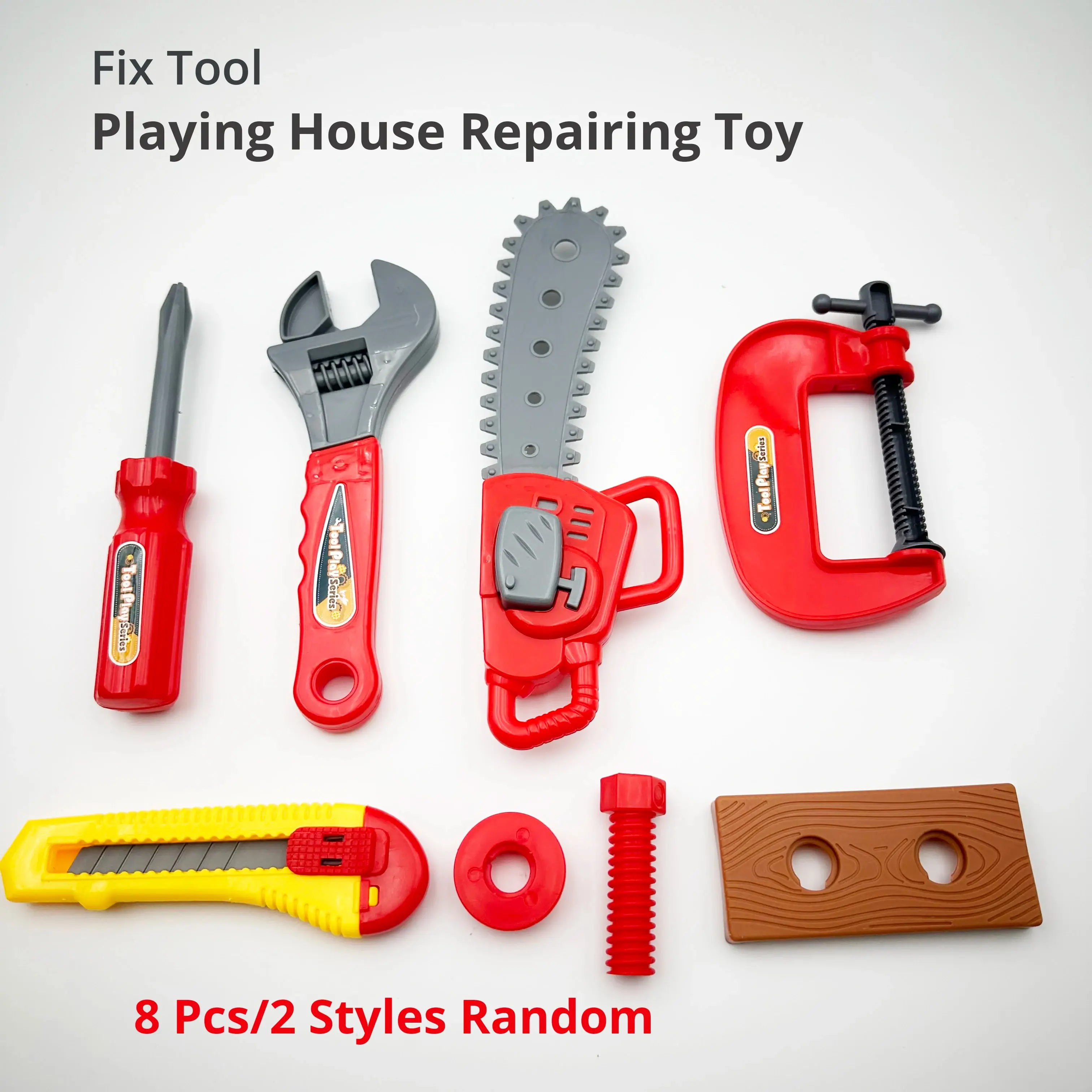 8Pcs Simulation Plastic Saw Pretend Play Miniature Fix Tool Playing House Repairing Toy Set For Kids