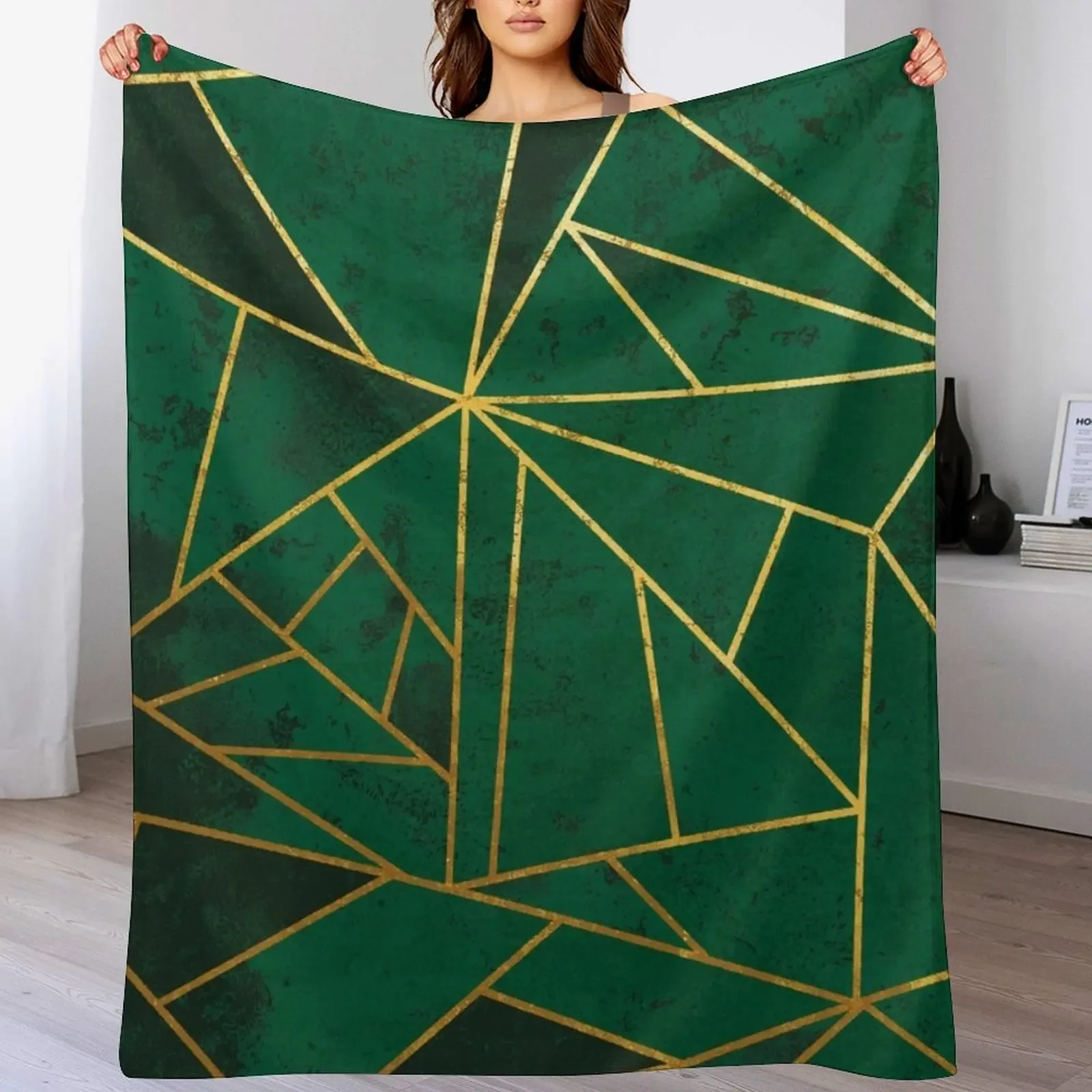 

Emerald Green Modern Geometric Throw Blanket blankets and throws for sofa Large Soft Plush Plaid Blankets