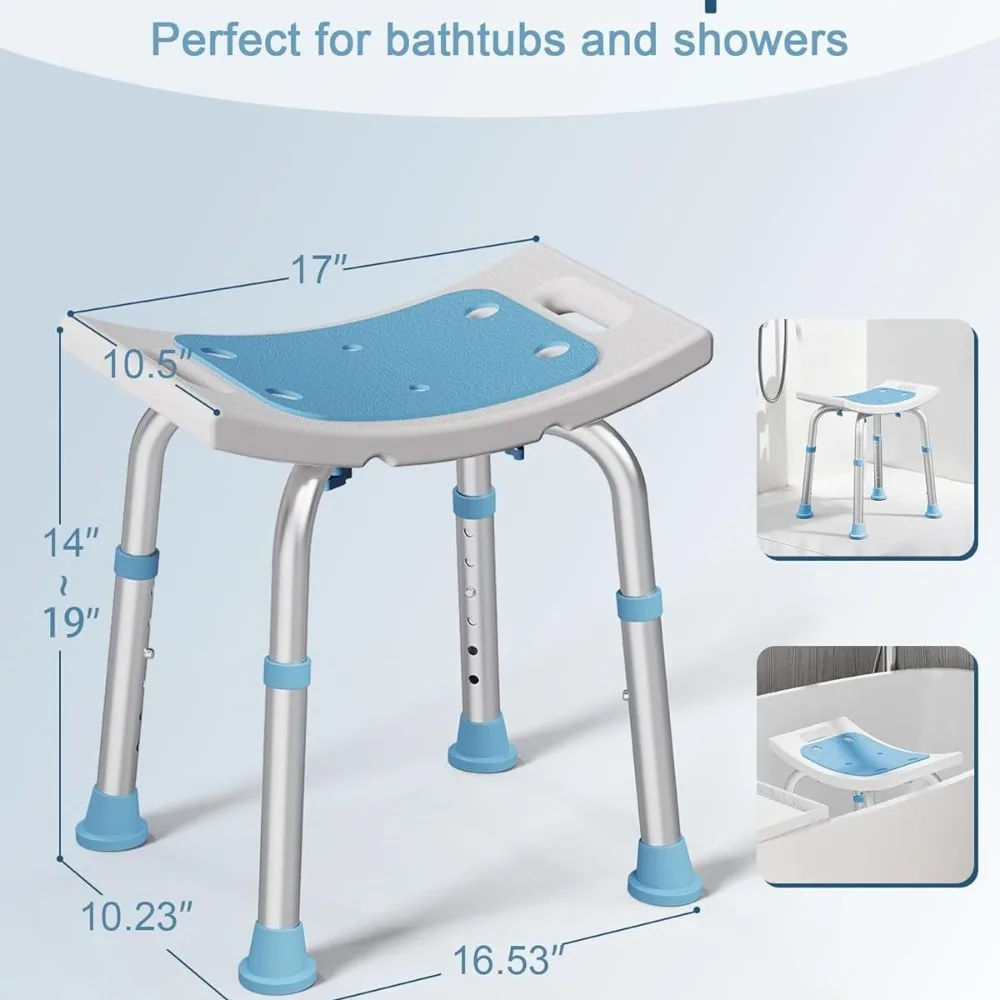 Aluminum Shower Chair Height Adjustable Non Slip Bath Seat for Bathroom Safety Use