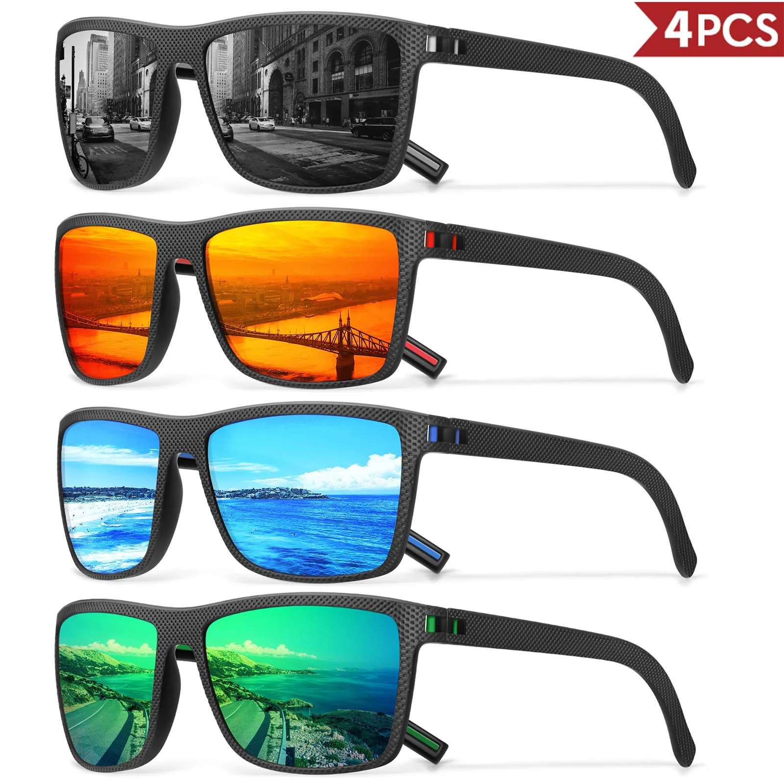 3/4 Pack New Designer Box Polarized Colorful Sunglasses for Men and Women Suitable for Driving, Fishing, Outdoor Sports UV400