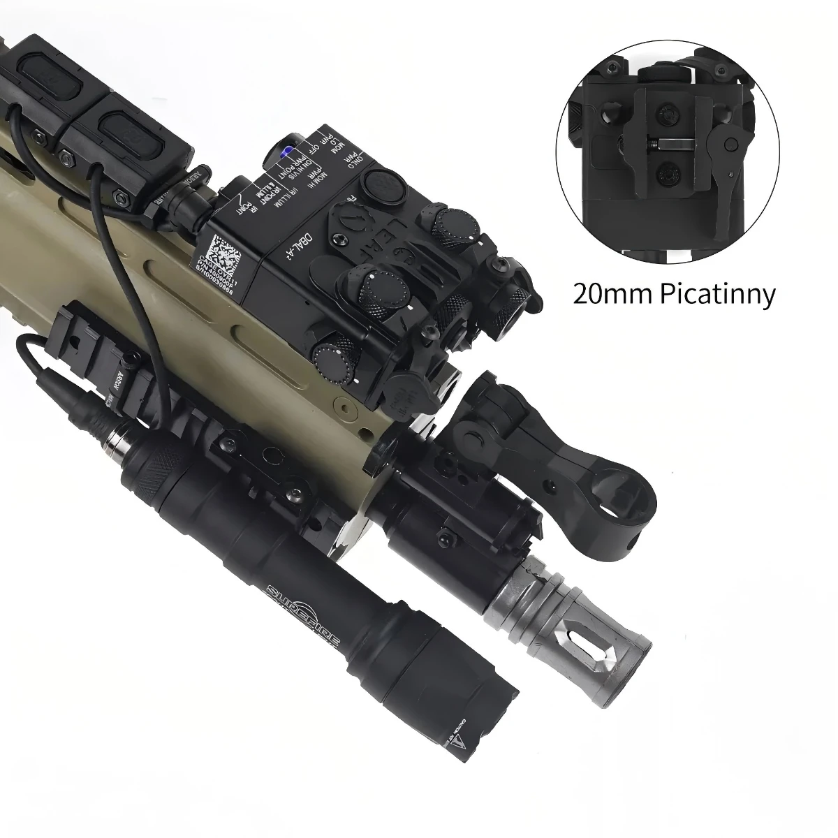 

Nylon DBAL A2 Full-Function Red Green Blue IR Laser Light White LED Weapon Scout Flashlight SureFire M600 M600A Spotlight