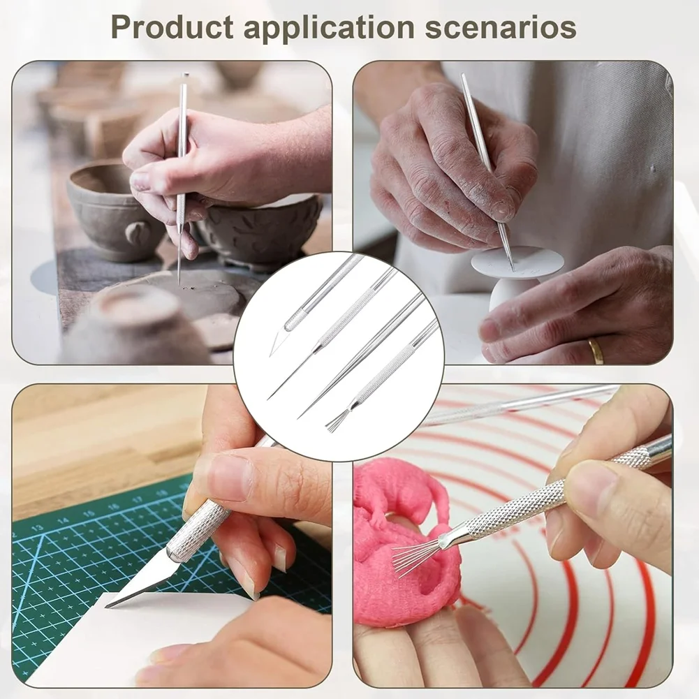 4PCS Polymer Clay Tools,13.5-39mm Detail Modelling Clay Carving Tool,Texture Brush for Carving Sculpting Modeling Crafts