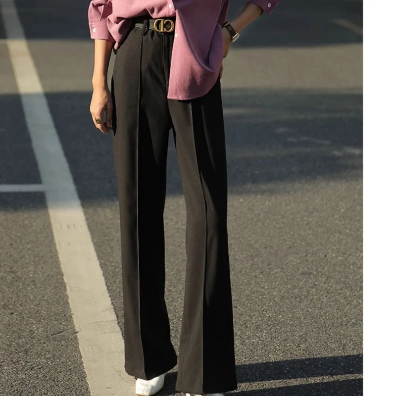 جديد ربيع وصيف 2025 سراويل عالية الخصر واسعة الساق للنساء بيضاء عالية الخصر مستقيمة فضفاضة بطول كامل سراويل نسائية