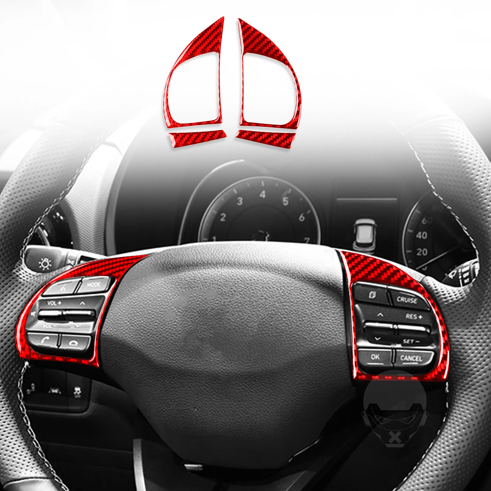 

Carbon Fiber Car Parts Steering Wheel Multifunctional Button Panel Frame Decoration Interior Sticker FOR Hyundai Kona 2018-2023