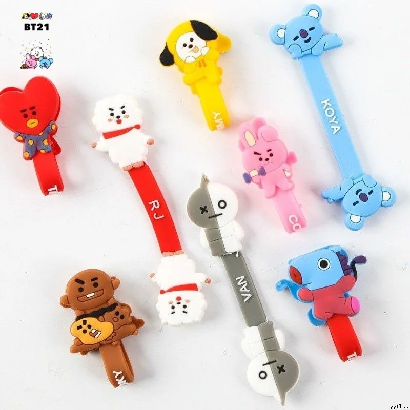 

BT21 Cooky Tata Koya RJ Shooky Man Chimmy: Милый мультяшный органайзер для наушников и кабелей, портативное устройство для хранения, предотвращающее спутывание проводов