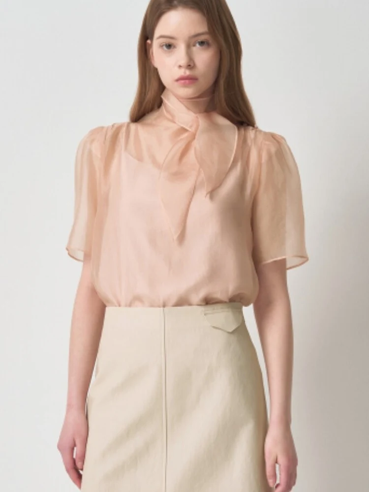 

Elegant Comfortable Breathable Korean Style Two-Piece Set Cotton Short Sleeve Shirt And Strap Top for Young Women Daily Wear