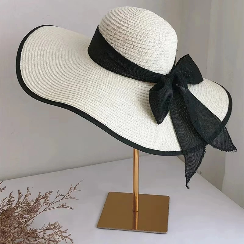 Summer Women Straw Hat Bowknot Wide Brim Floppy Panama Hats Female Lady Outdoor Foldable Beach Sun Cap