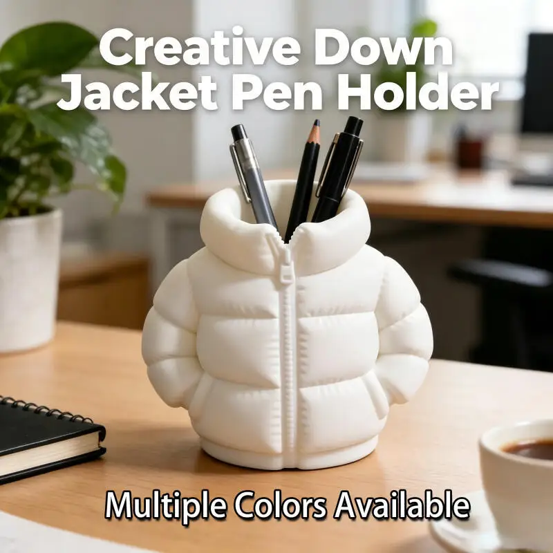 3D Printed Puffer Jacket Pen Holder, Cute Down Coat Shaped Desktop Storage Organizer, Fun Decorative Ornament, Multiple Color