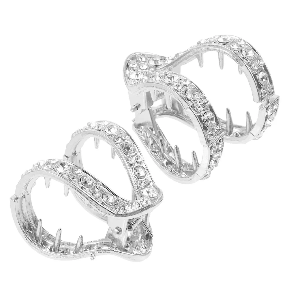 

2Pcs Rhinestone Hair Claw Clip for Short Hair Women High Ponytail Fixation Tool Lightweight Portable French Clip for Daily Party