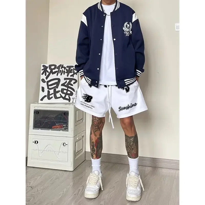 

Summer American High Street Letter Sports Shorts Male Ins Tide Brand Fog Wind with Loose Casual Student Five Quarter Pants