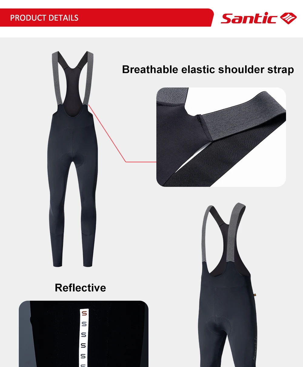 Santic Winter Radfahren Trägerhose Lange Hosen für Männer Warme Winddichte Schwamm Kissen Reflektierende Sicherheit Reiten Ausrüstung TM25C04286 – Detail 5