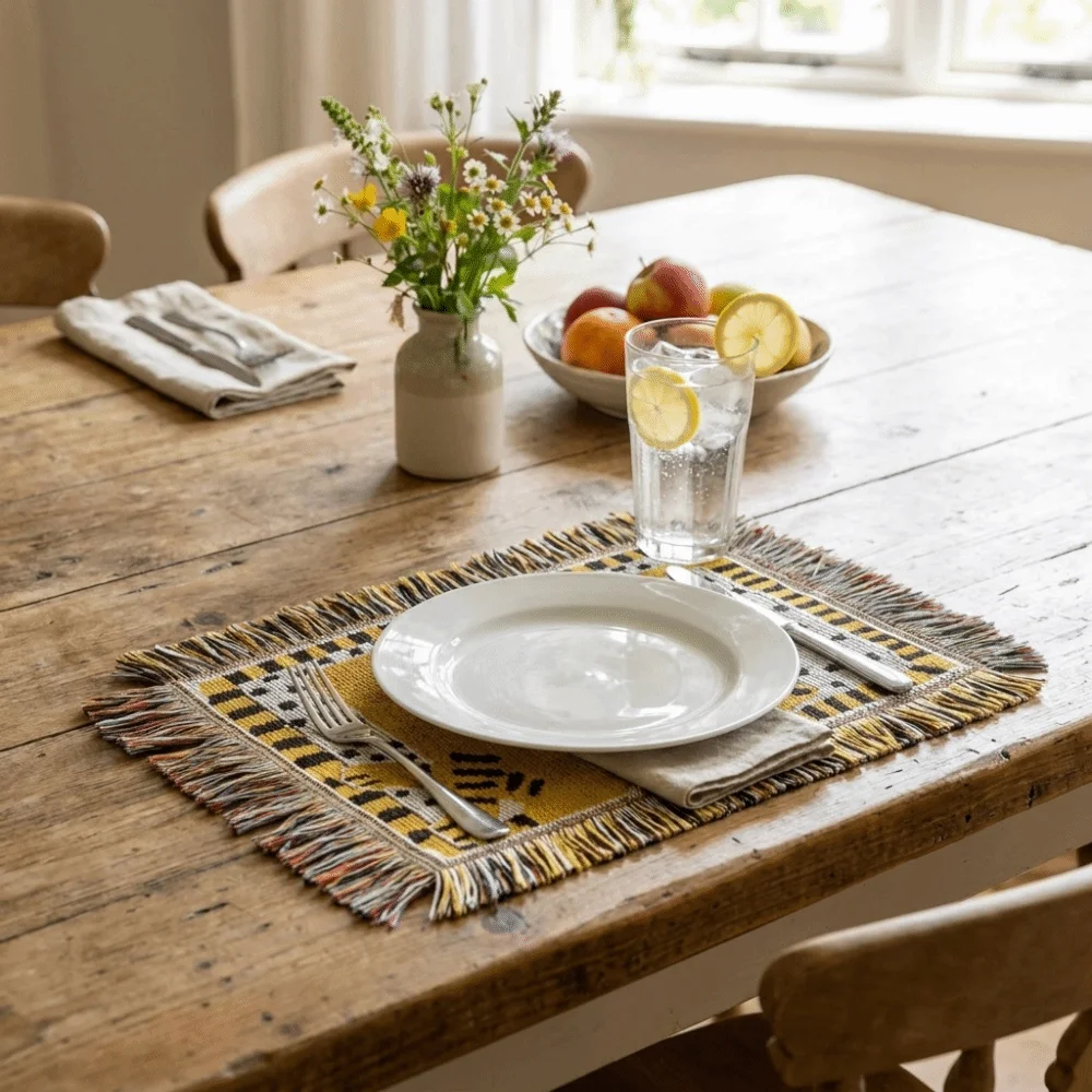 Thickened Tassel Placemat Wear-Resistant Flower Pattern Coffee Coaster Non-Slip Decorative Tiger Print Table Mats Party