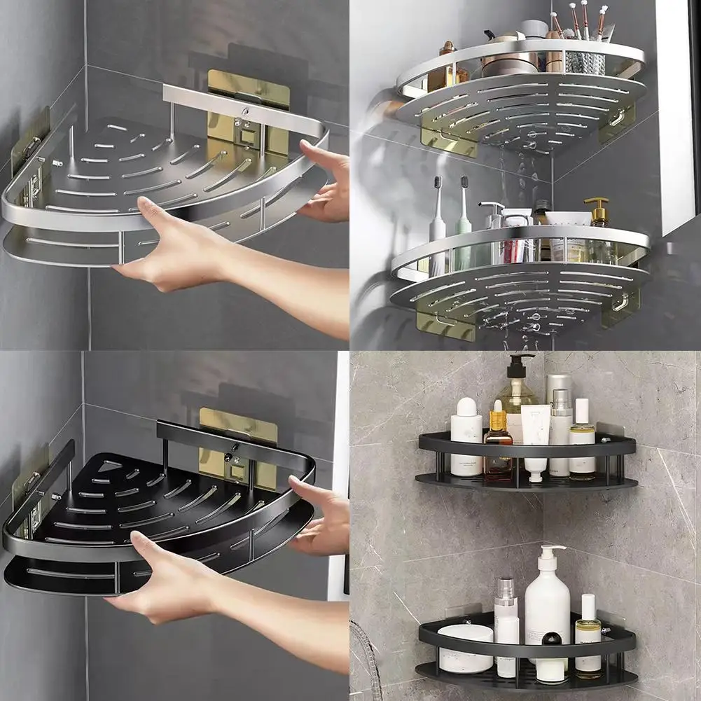 Bathroom Shelf Wall Corner Shelf Aluminum Alloy Shampoo Shelf No Drill Rack Bathroom Shower Accessories Storage Organizer M Q4L5