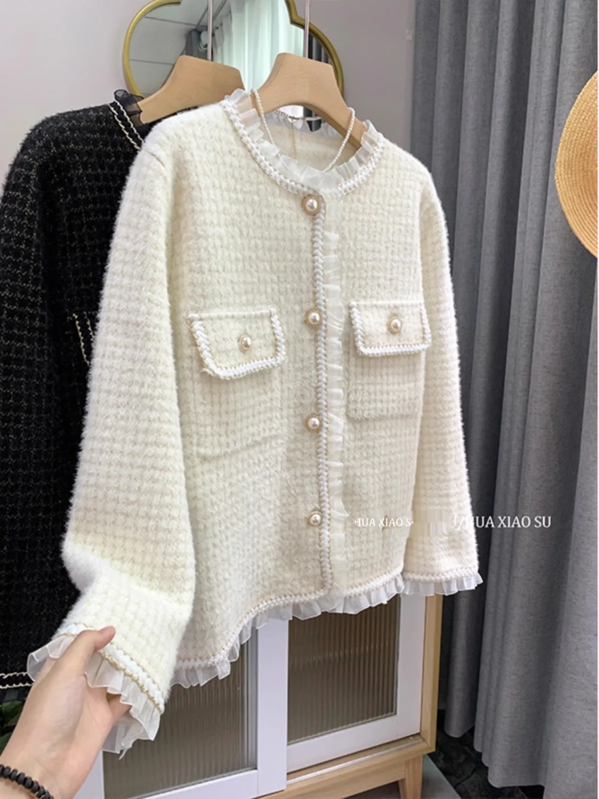 

Ruffled Collar Temperament Coat Autumn And Winter Warm Basic Solid Color Fashion Commuter Jacket Elegant Loose Coat