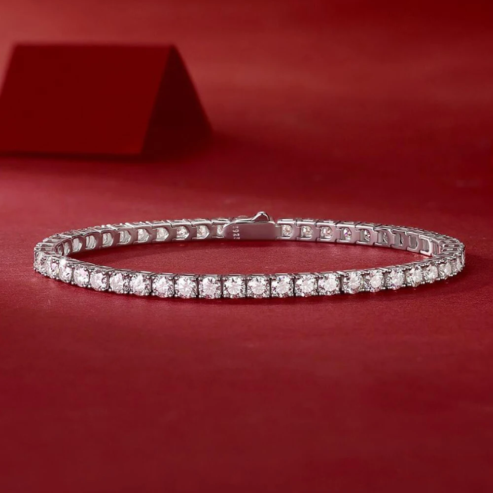 3-5mm Round D Color VVS1 Moissanite Tennis Bracelet GRA Certified Pass Diamond Tester S925 Sterling Silver 18K Gold Plated Hidden Safety Clasp Anti Allergy Unisex Luxury Fine Jewelry Wedding Party Daily Gift For Women Men