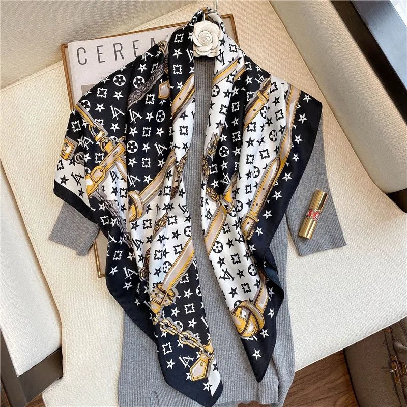 Luxury brand design Silk Scarf L Letter Print Hijabs 90cm Square Versatile Bandana Fashion Scarves for Women Shawl Headscarf