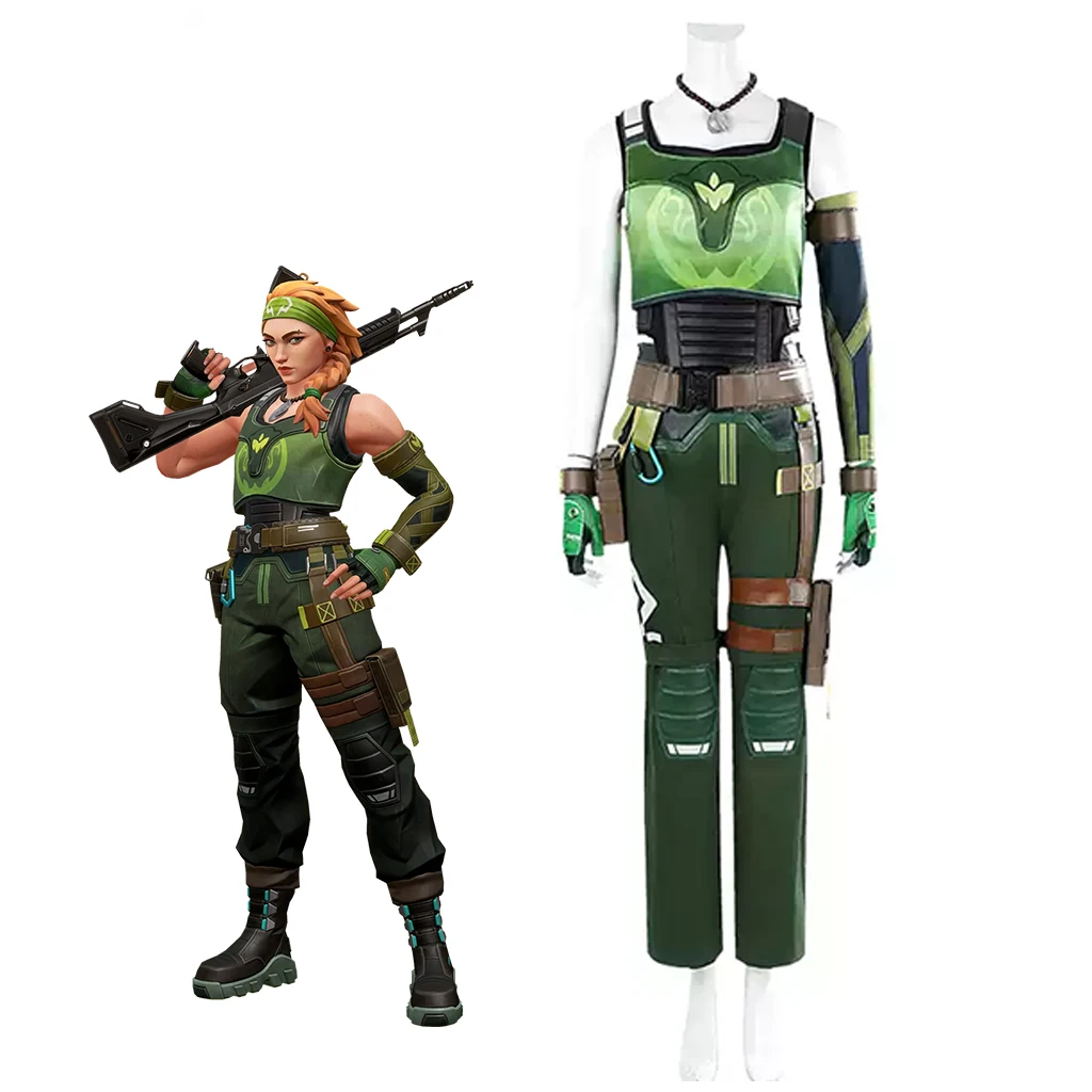 Valorant Skye Cosplay Costume Green Outfits Skye Top Pants Battle Suit Full Set Christmas New Year Skye Fancy Dress Custom