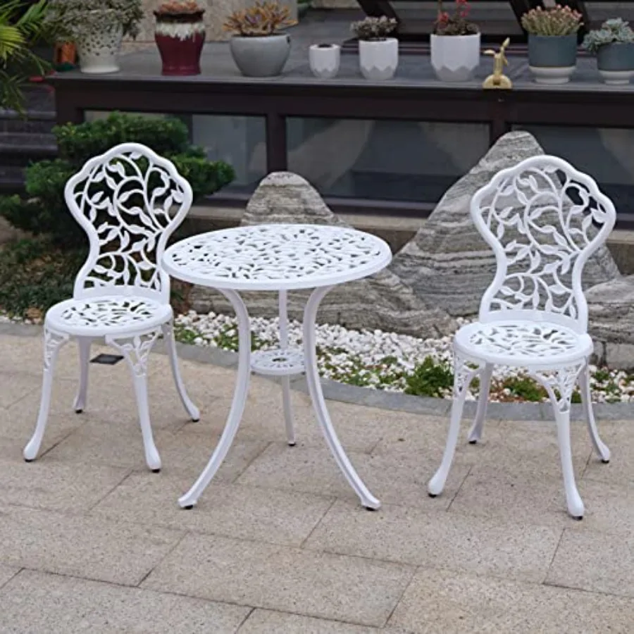 

KAILI Patio Bistro Sets 3 Piece cast Aluminum Patio Furniture Outdoor Garden Metal Rust Proof Tables and Chairs White bisrto Se