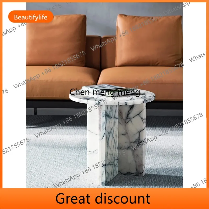 

D53 Italian minimalist light luxury natural marble round coffee table modern high-end living room coffee table