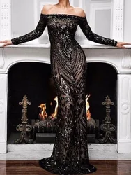 Vestiti Da partito Delle Donne Sexy Lungo Slash Nack A Vita Alta Da Sposa Paillettes Damigella D'onore Della Sirena Convenzionale Elegante Robe De Soiree Abiti