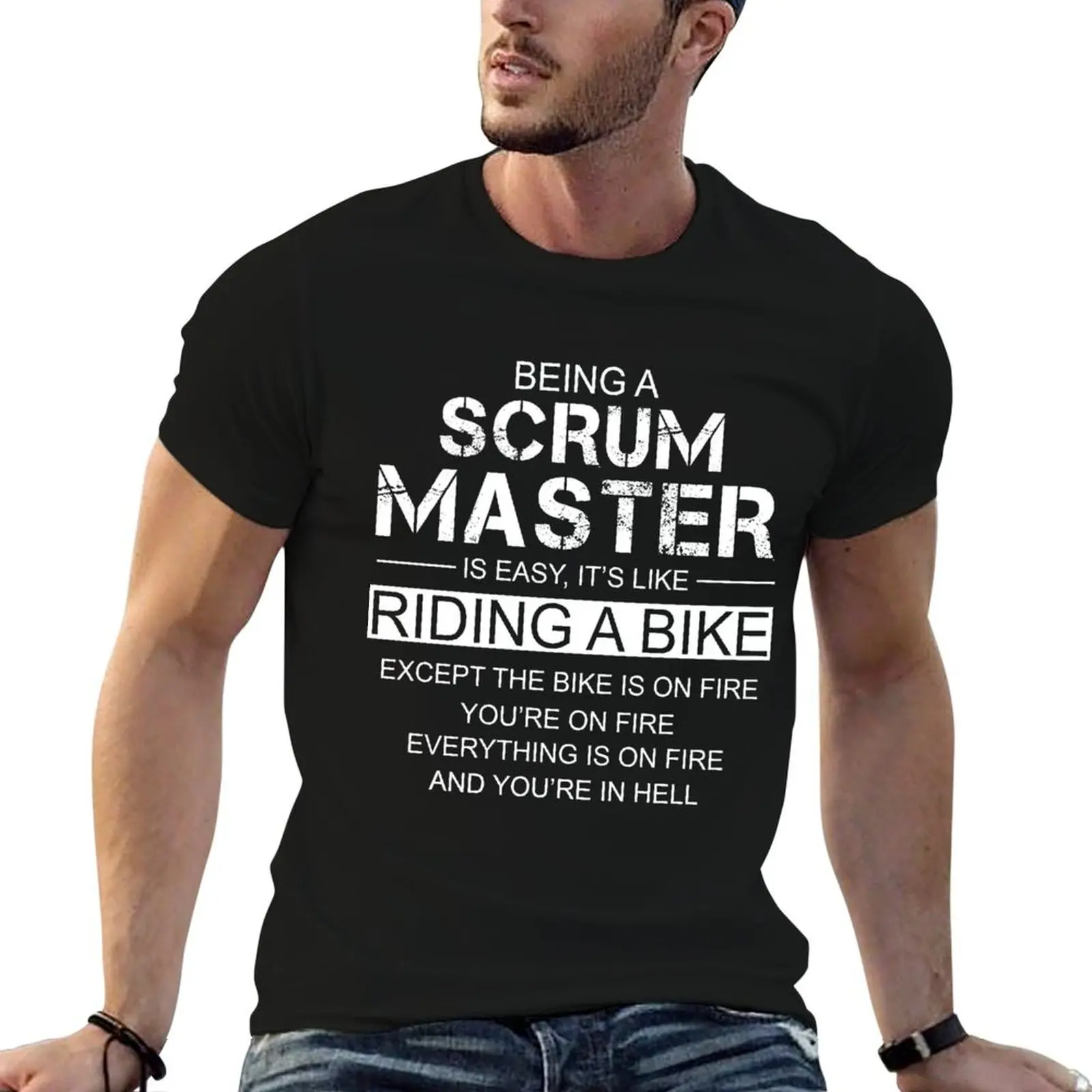 T-shirt « Être Scrum Master, c'est comme rouler à vélo » en coton, t-shirts 100% coton avec impressions, t-shirt homme, t-shirt de luxe