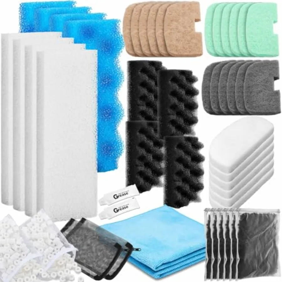 

50 Pcs Filter Media Compatible with Fluval 206/207 Canister Filter, Maintenance and Replacement Kit, Bio-Based Sponge, Activate