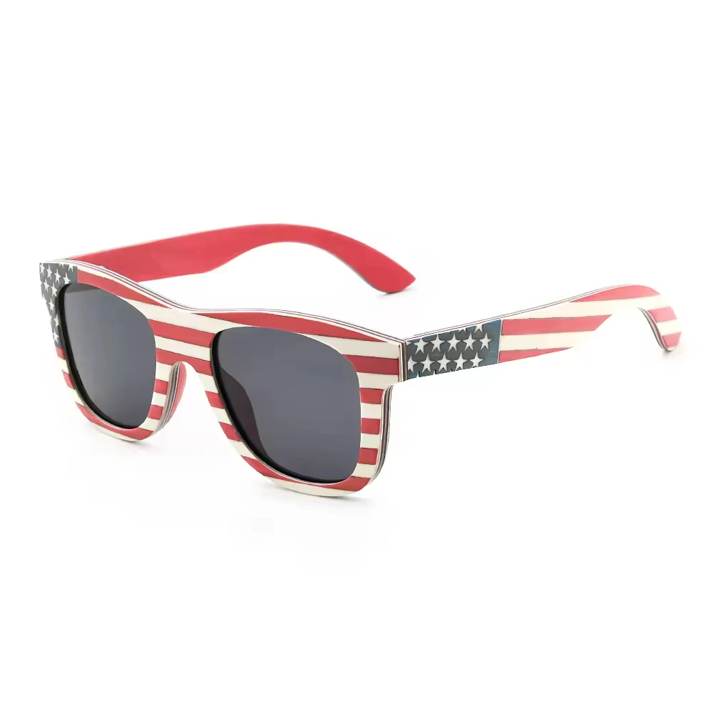 نظارات شمسية خشبية بعلم أمريكي للرجال والنساء بعدسات مستقطبة