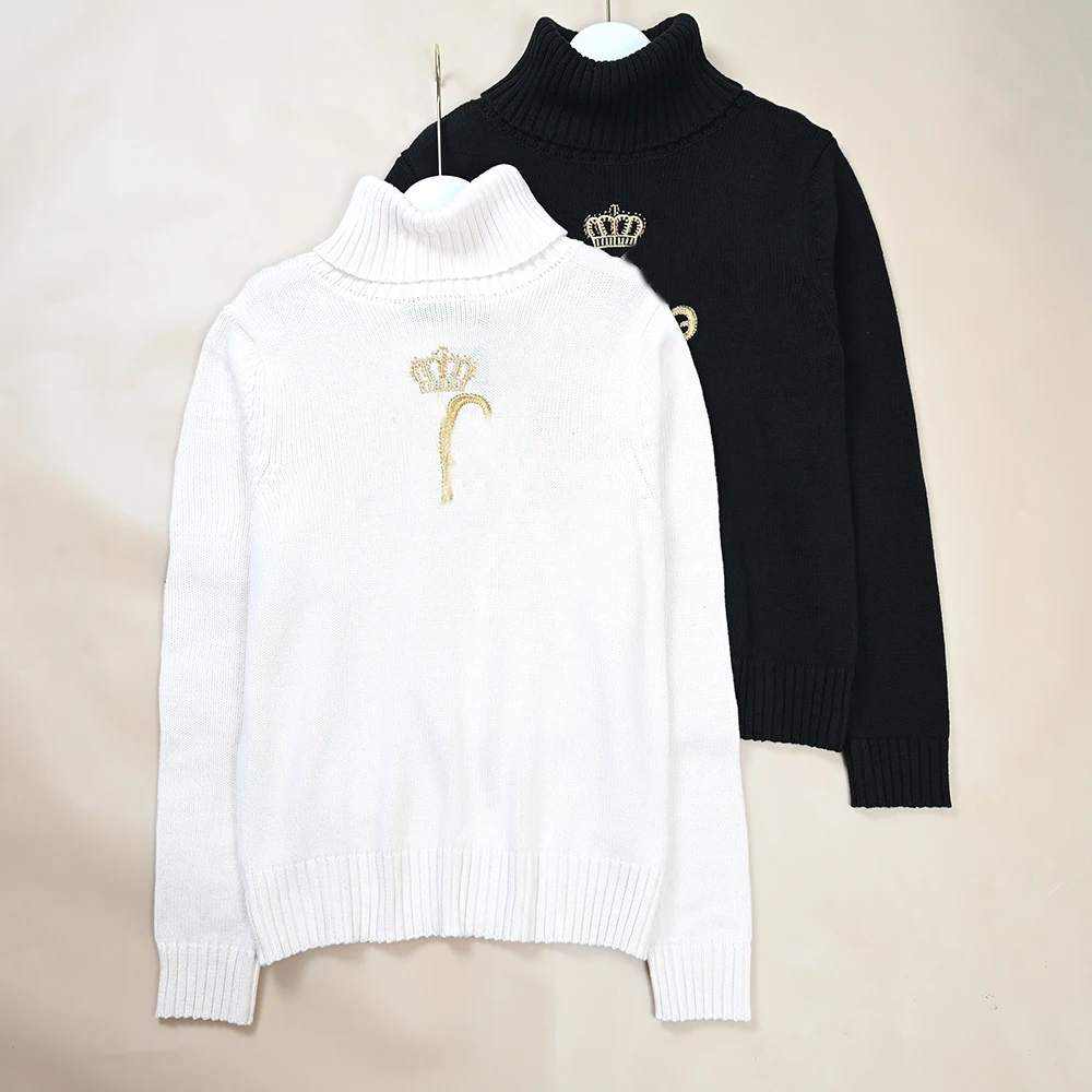 

Ele Embroidered High Collar Long Sve Knitted Sweater for Women Spring Autumn New Sle Commute Sle Fine Yarn