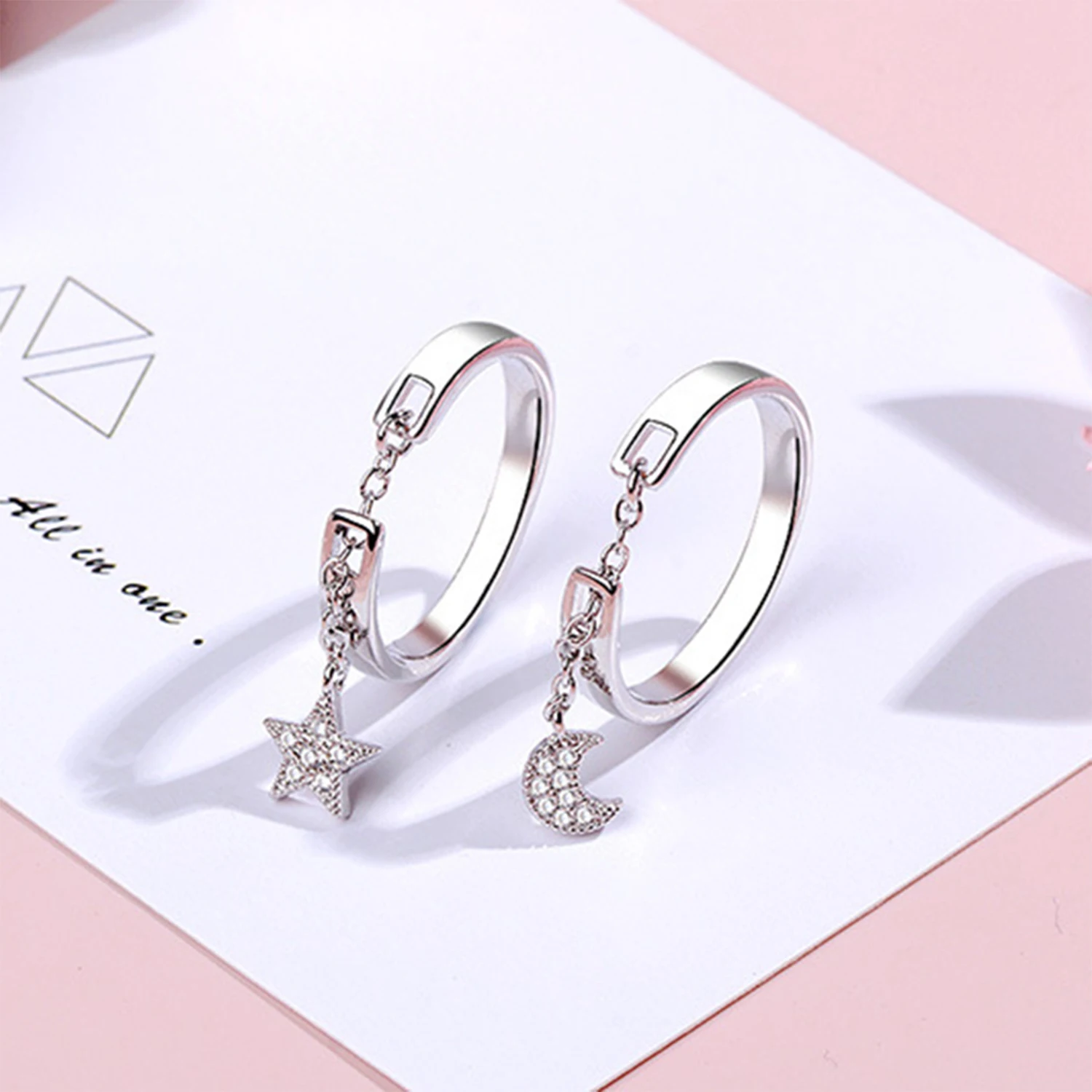 Korean Fashion Moon Star Chain Tassels Ring Adjustable Simple Women Finger Ring Minimalist Trendy Ins Silver Color Jewelry