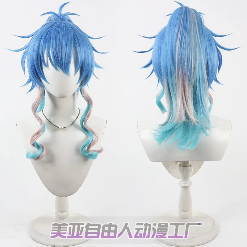 วิกผมคอสเพลย์อนิเมะ Dramatical Murder ตัวละครเซราากิ อาโอบะ สีฟ้า ทนความร้อน ทำจากเส้นใยสังเคราะห์ อุปกรณ์เสริมสำหรับแต่งกายอนิเมะ