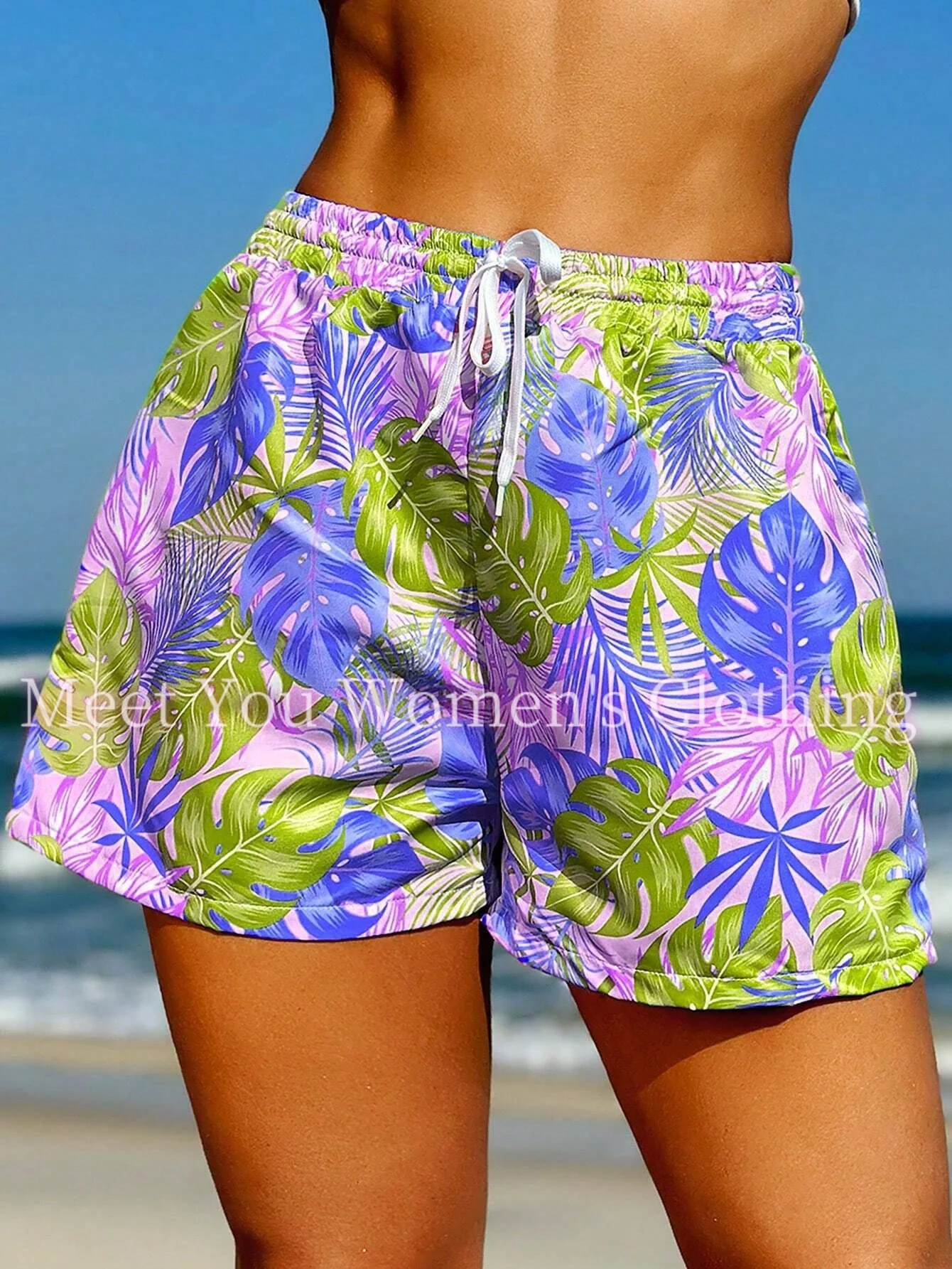 Women American Flowers Printing Short Pants Hawaiian Beach Shortslady Seaside Beach Casual Shorts Women Clothing