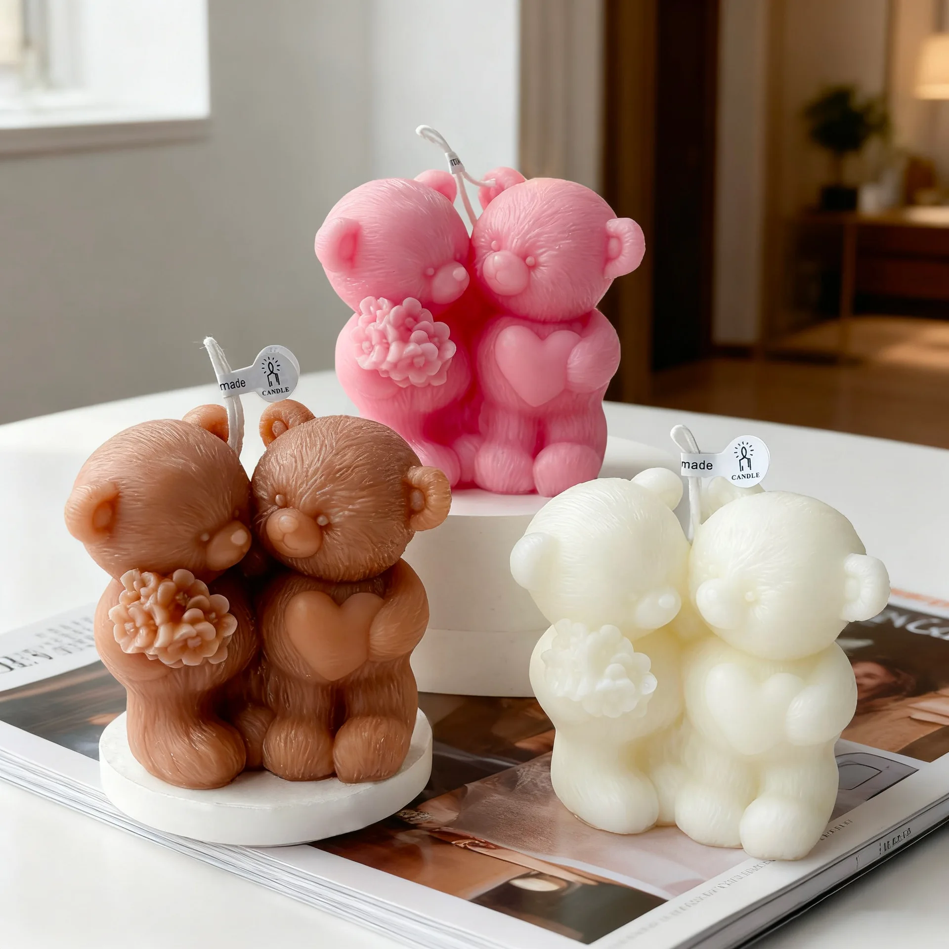 Home Fragrance Vanilla Scented Candle - 1Pc Couple Bear Aromatherapy Candle, Valentine's