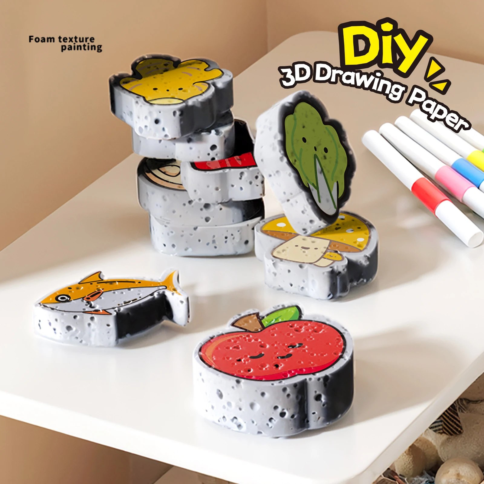 Kit blando de bricolaje de espuma 3D para niños, juguete interactivo para padres e hijos, formas de series de frutas y postres