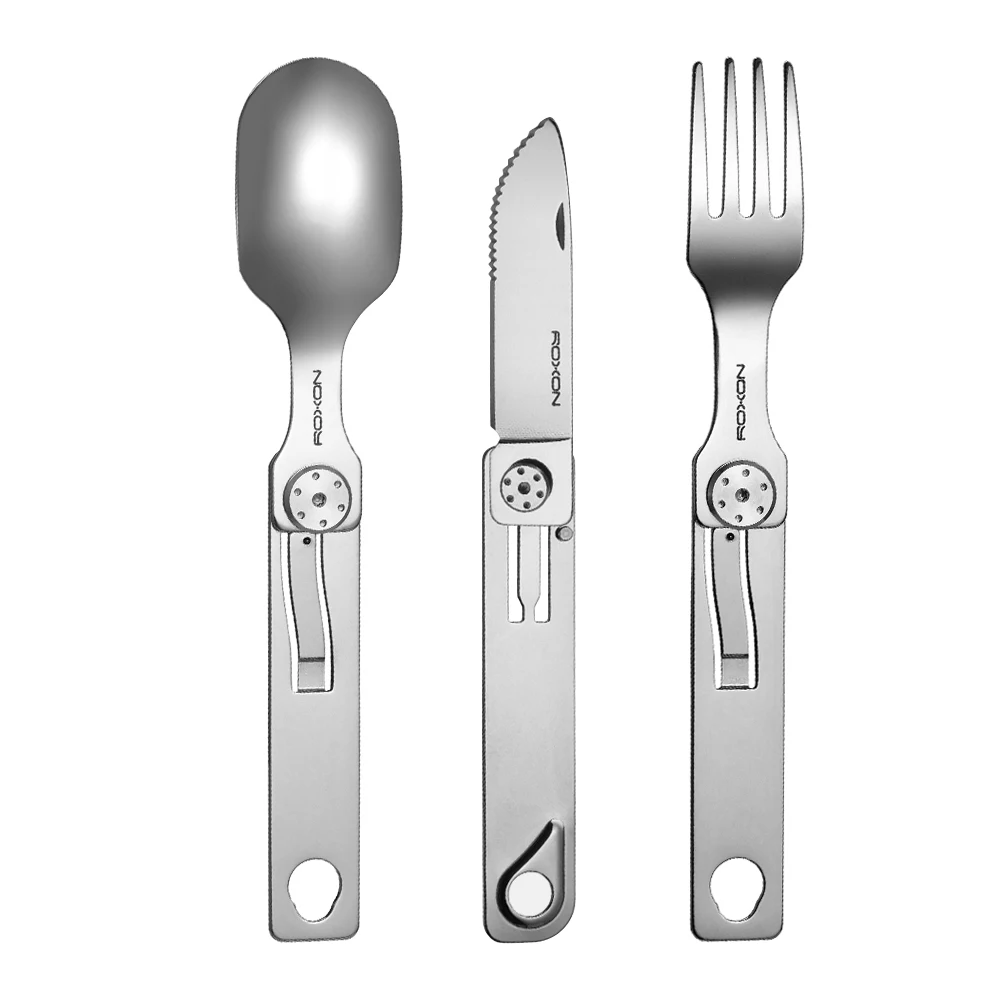 ROXON 3 IN 1 Camping Cutlery Set Knife Fork Spoon Stainless Steel Portable and Detachable