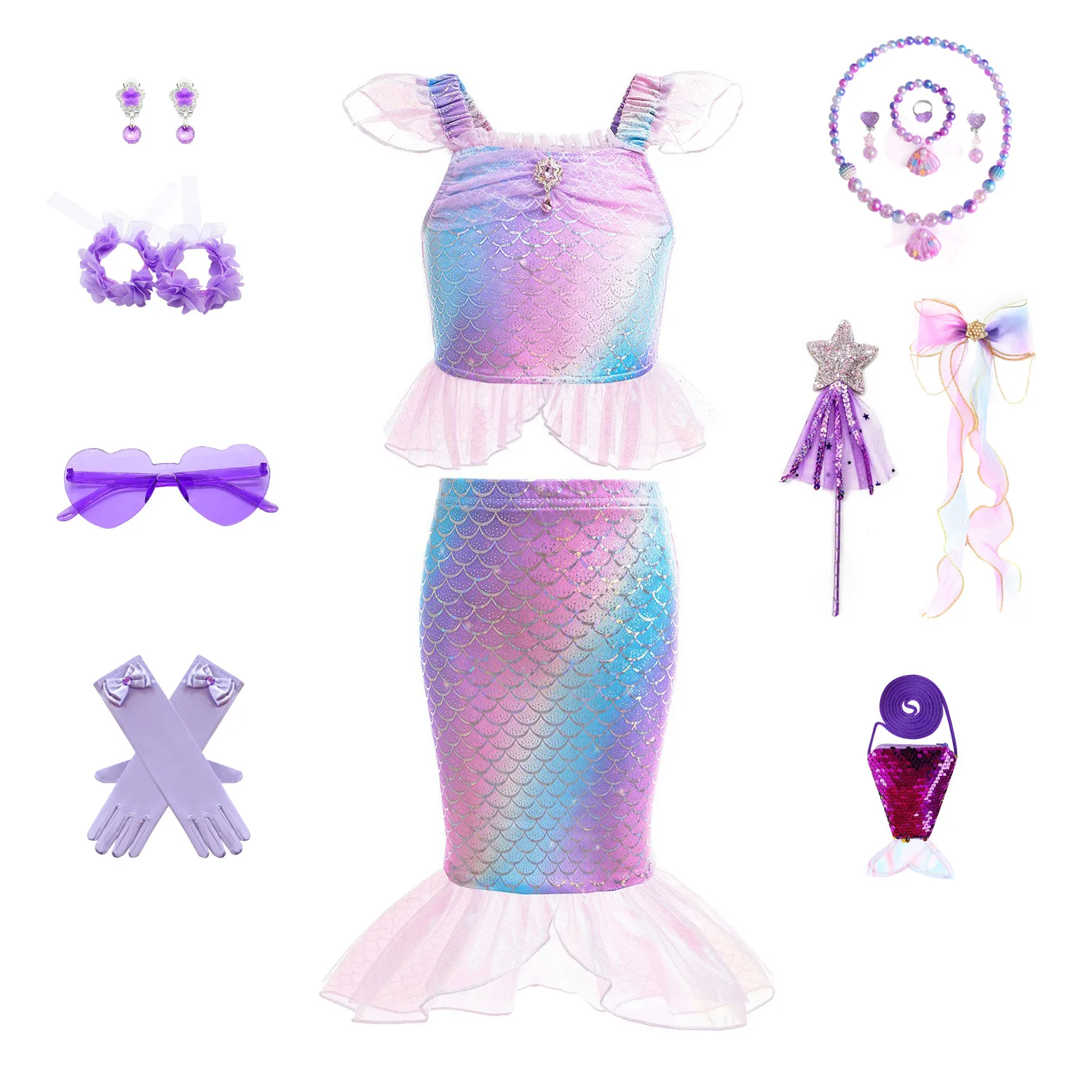 

AmyStylish Little Girls Movie Princess Mermaid Ariel Cosplay Halloween Dress Birthday Party Dress