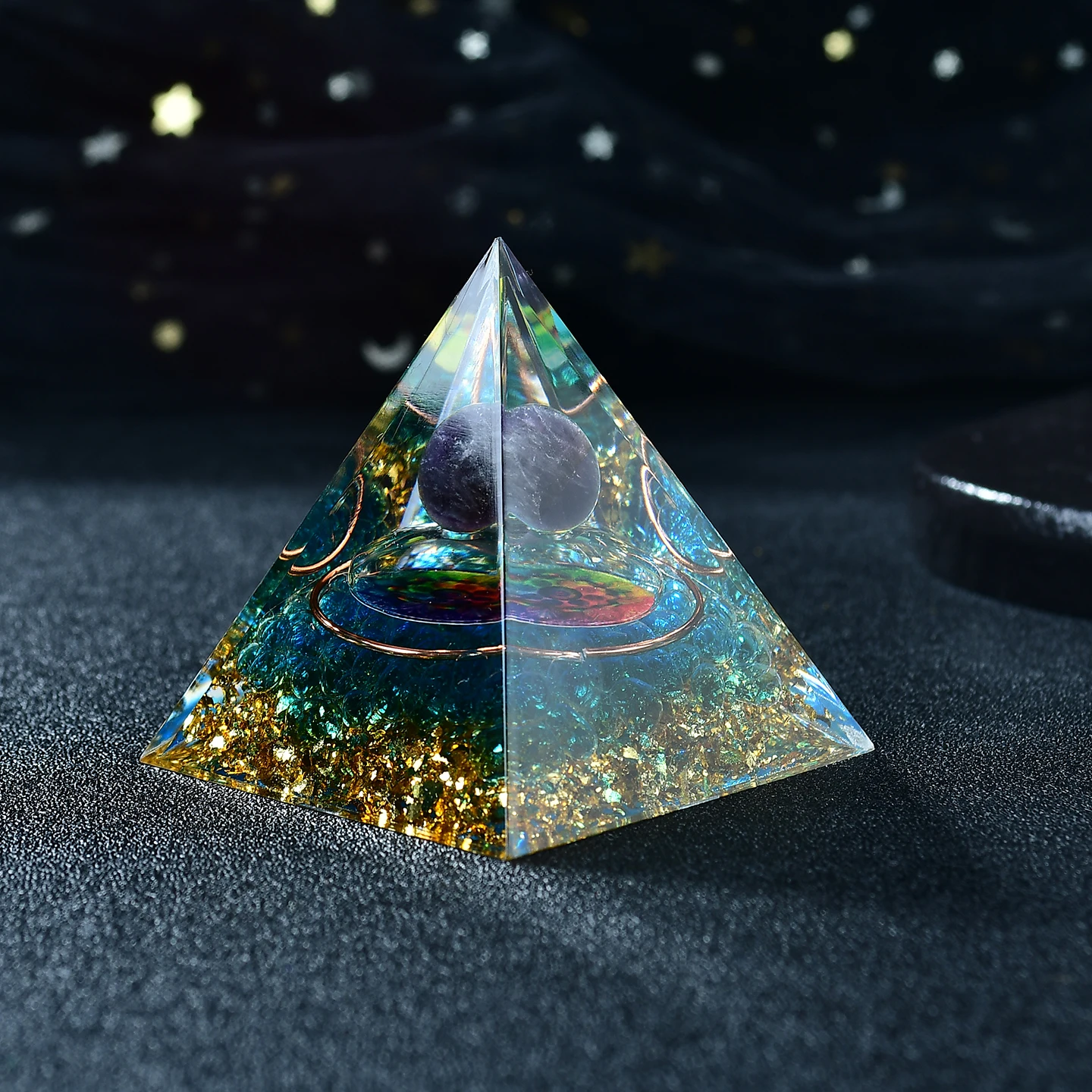 Natural Amethyst Ball Resin Energy Pyramid Healing Gemstone Pebble - Decorative Energy Stone for Festive Gift