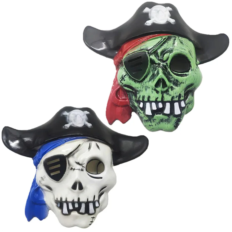 Pirate Mask Halloween Mask One-eyed Skull Head Covering Pirate Captain Cosplay Prop Scary Ghost Plastic Toys Party Supplies