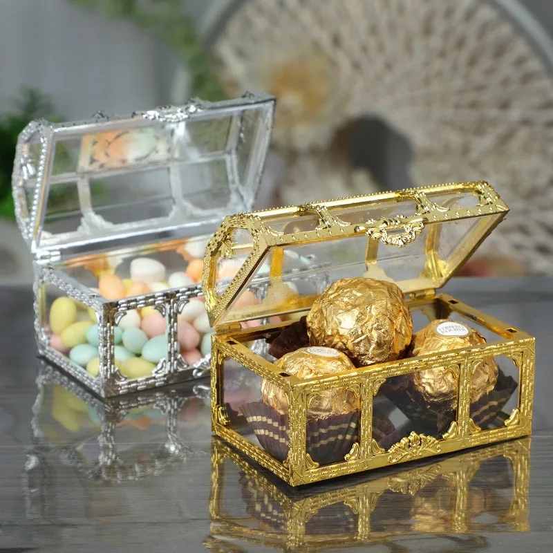 Women Pirate Gold Coin Box Retro Transparent Pirate Treasure Chest Crystal Gem Jewelry Case Storage Organizer Trinket Keepsake