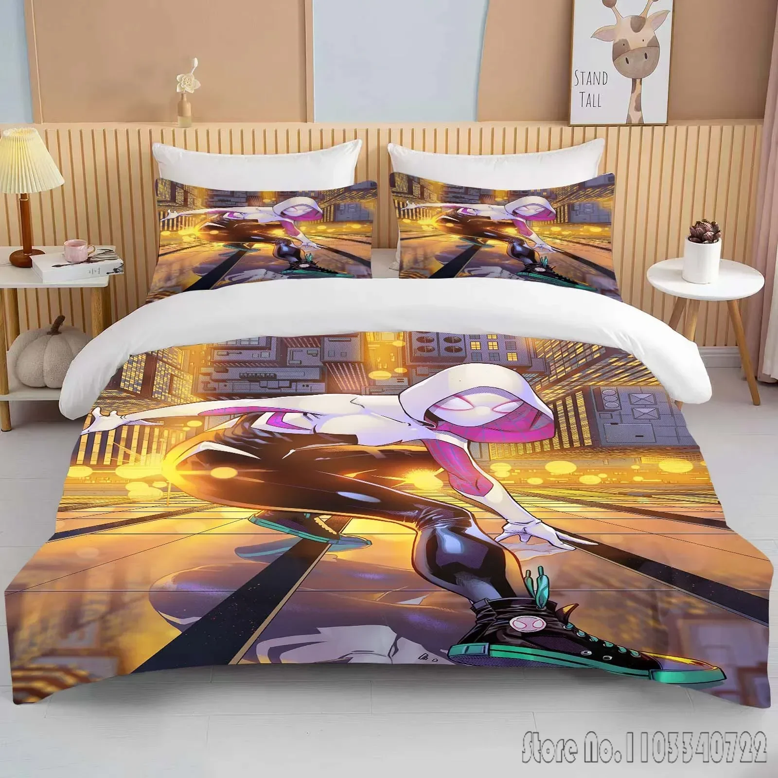 Avengers Marvell Spider Gwen Bedding Set Duvet Cover Anime Quilt Adult Kids Birthday Gift Full Size Bed Sheets and Pillowcases