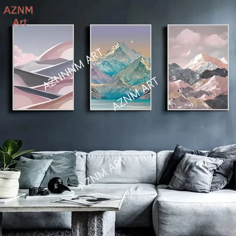 Wall Art Canvas Painting Nordic Moon High Mountain Night Scenery Posters Abstract Landscape Pictures Living Room Home Decorat