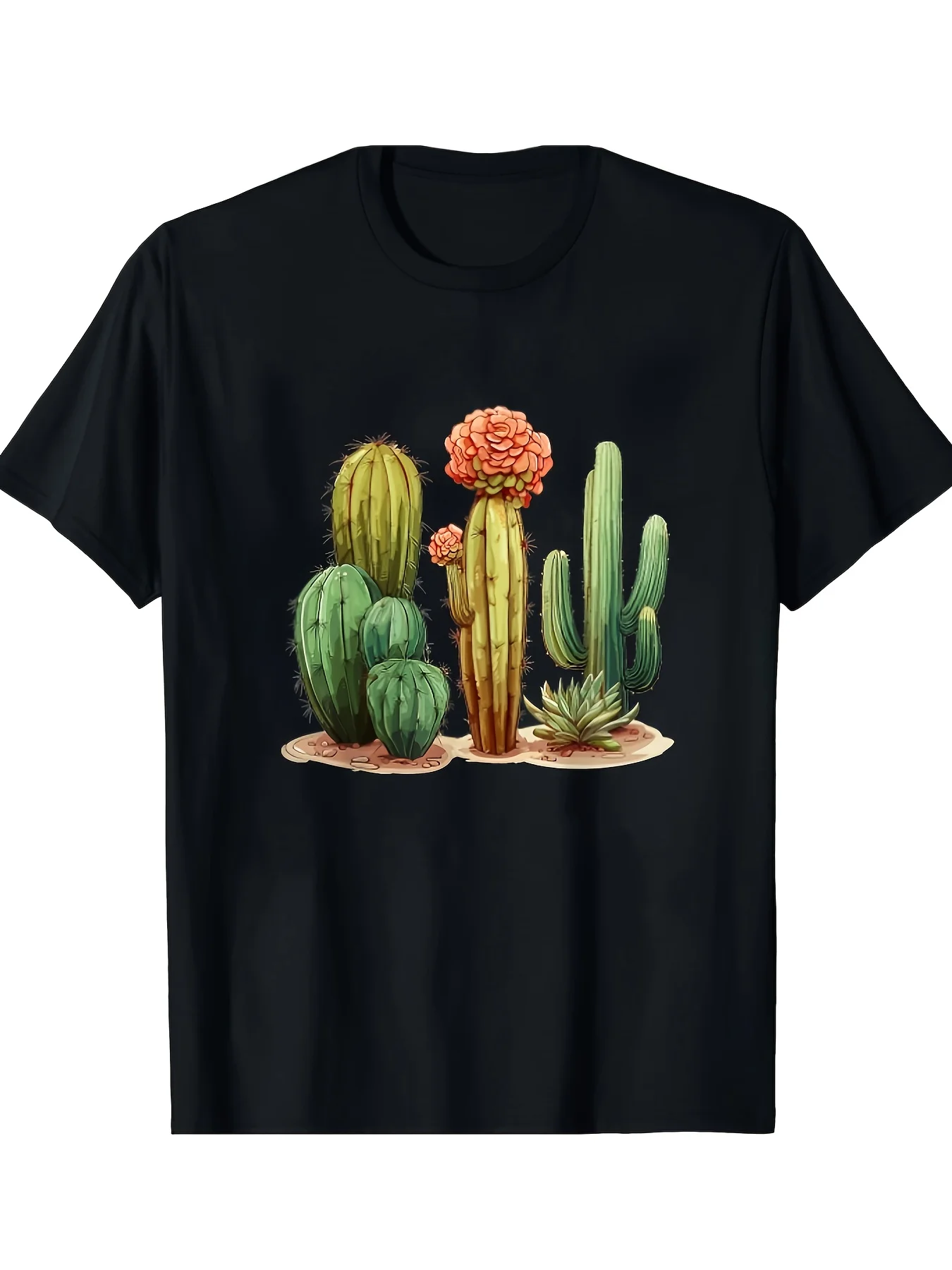 Men'S Single-Piece Round Neck T-Shirt Featuring a Cute Cactus Design for Gardening Enthusiasts, Suitable for All Seasons And a G