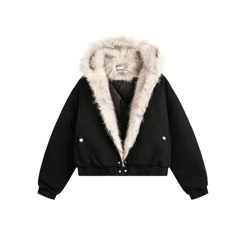 Winter American Retro 2000s Aesthetic Jacket Women Y2k Hooded Design Harajuku Thicken Coat Loose Chic Gothic Dark Outfits Parkas